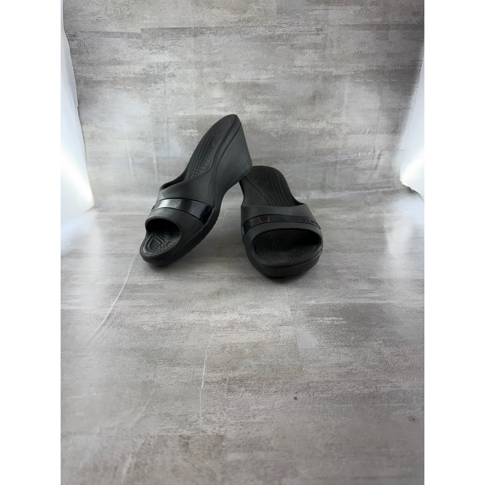 Crocs Brooklyn Low Wedge Slide Sandals Black Women Size 8 Platform Open Toe